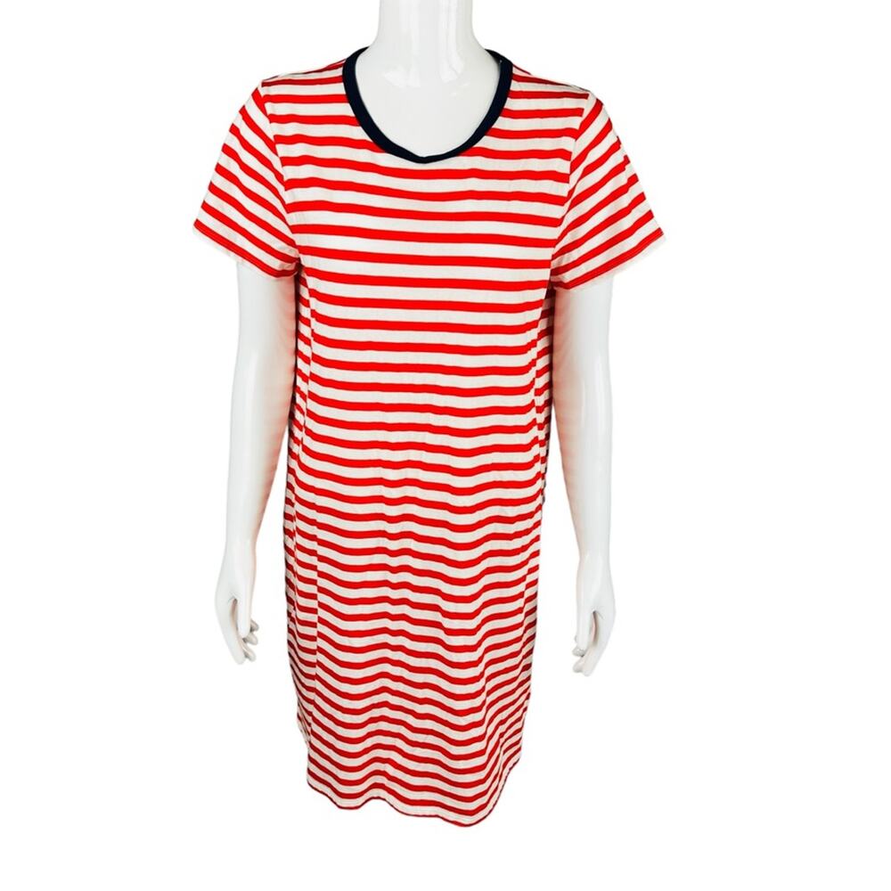 J. Crew Factory Womans Sz Medium Shirt Dress‎ Striped Orange Red Short Sleeve